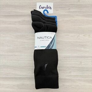 Nautica 5-Pair Men's Shoes Size 6 -12.5 Casual/Dress‎ Crew Socks Black New